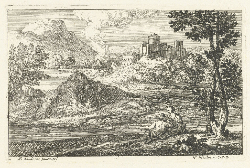 Detail of Landscape with a castle by Lodewijk XIV