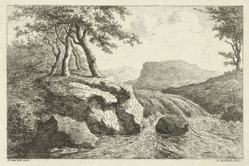 Detail of Landscape with Waterfall by baron Reinierus Albertus Ludovicus van Isendoorn à Blois