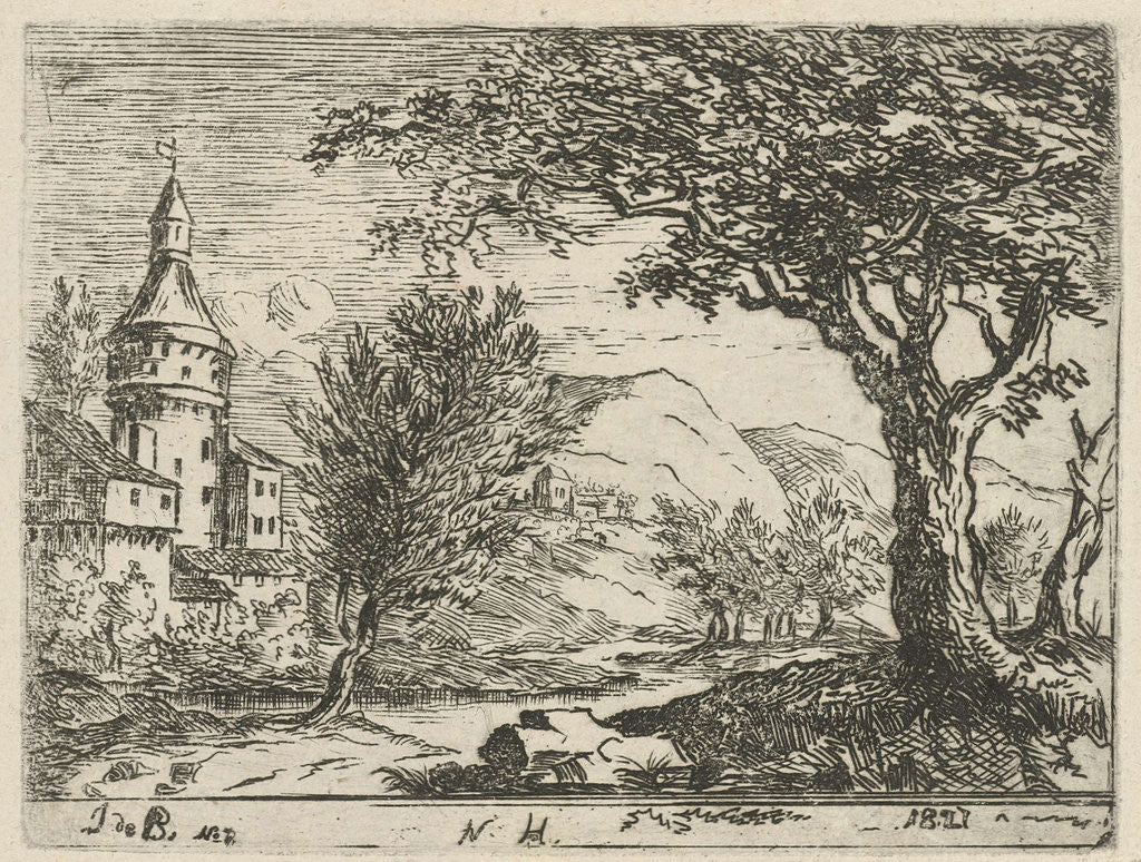 Detail of Landscape with a round tower by baron Reinierus Albertus Ludovicus van Isendoorn à Blois