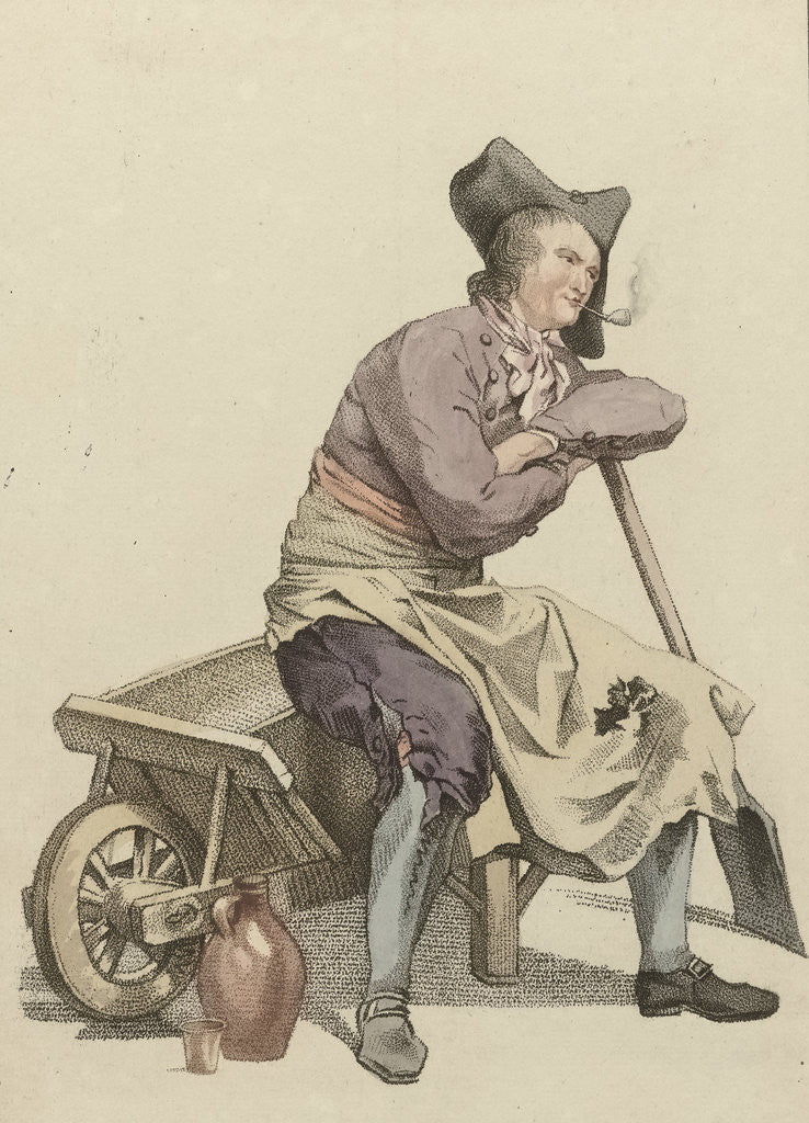 Detail of Man sitting on the edge of a wheelbarrow by Mathias de Sallieth