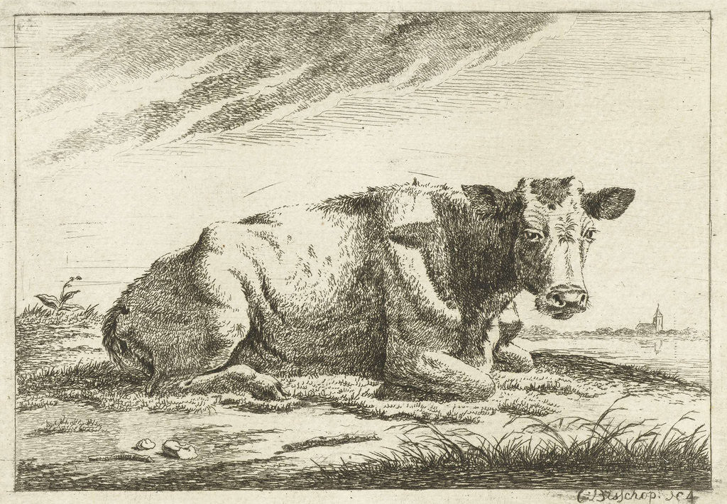 Detail of Landscape with reclining cow without horns by Cornelis Bisschop