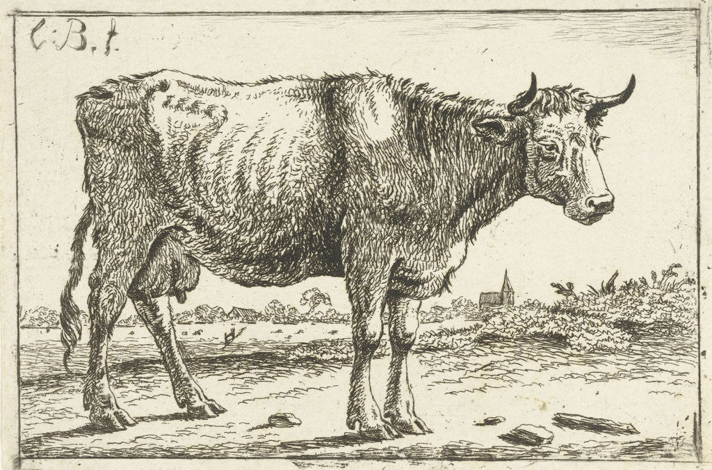 Detail of Landscape with cow by Cornelis Bisschop