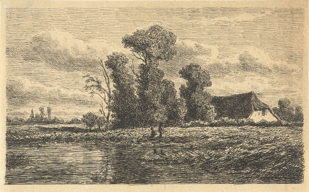 Detail of Landscape with ditch and farm by Adrianus van Everdingen