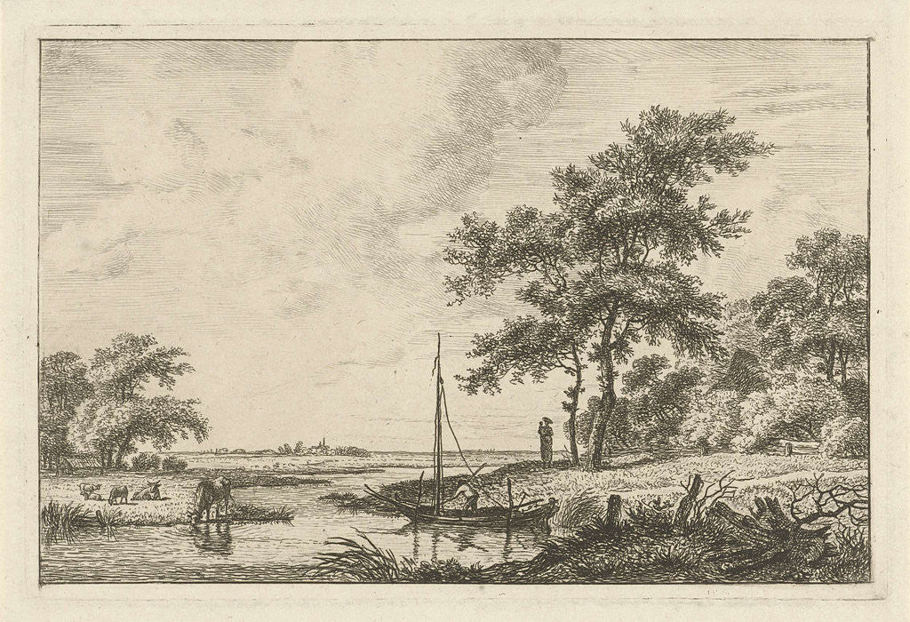 Detail of Landscape with boat by Hermanus Fock