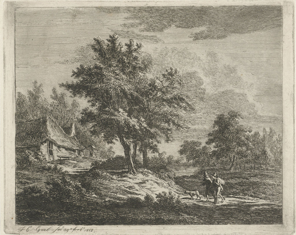 Detail of Landscape with walkers and three trees by Jacobus Cornelis Gaal