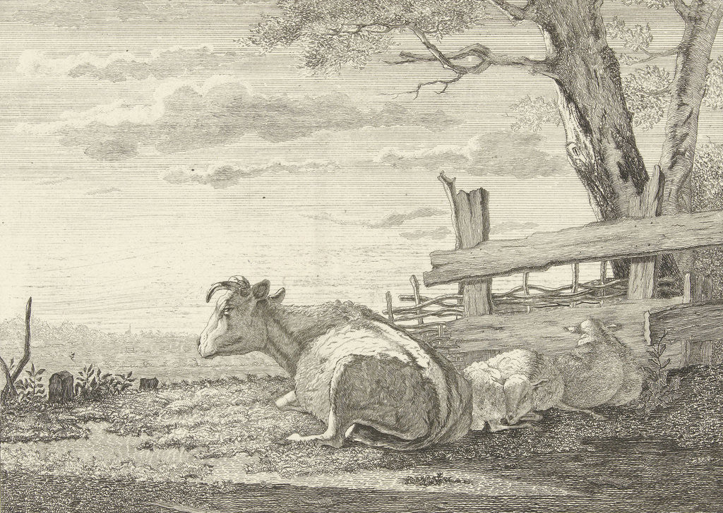 Detail of Resting cattle in a landscape by Jacob van Strij