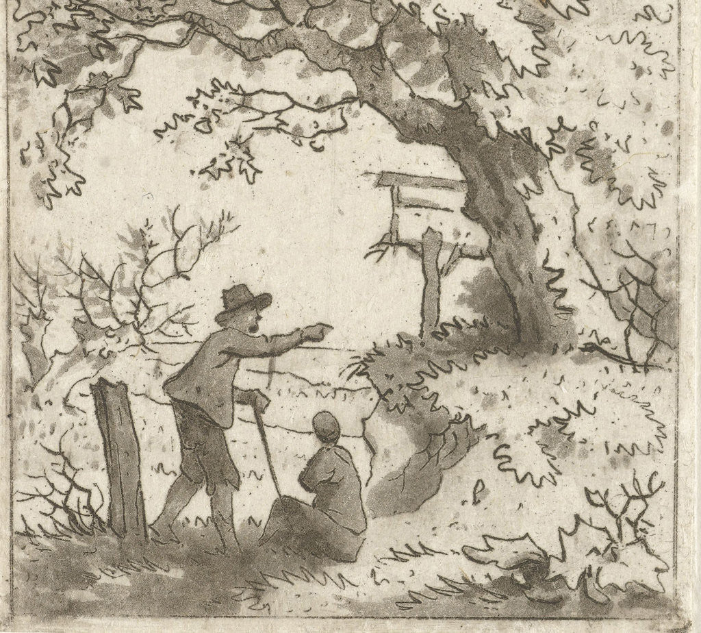 Detail of Landscape with two people by Hermanus Fock