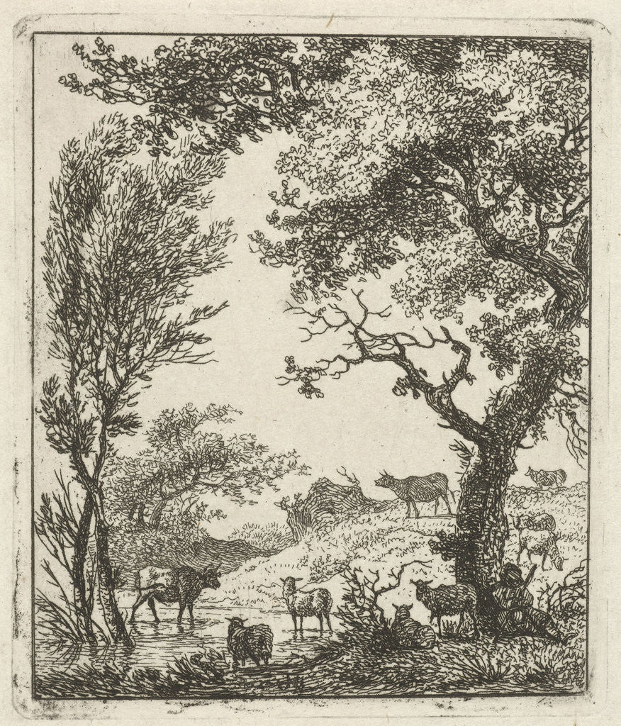 Detail of Landscape with herd of cattle by Hermanus Fock