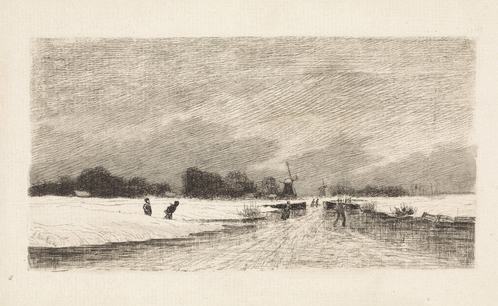 Detail of Skaters in a Dutch landscape by Elias Stark