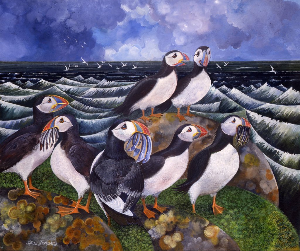 Detail of Puffins, 2000 by Lisa Graa Jensen