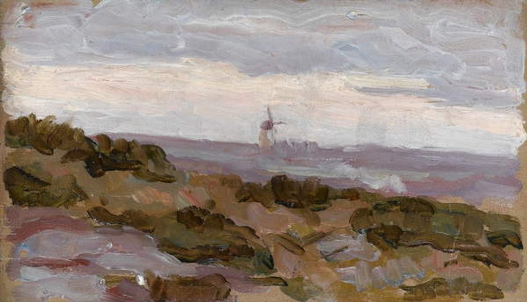 Detail of Landscape study with windmill on horizon, c.1900 by Arthur Haythorne Studd