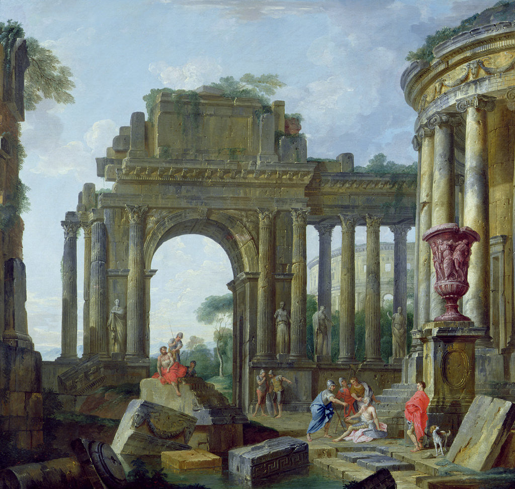 Detail of Roman Ruins with the Blind Belisarius by Giovanni Paolo Pannini or Panini