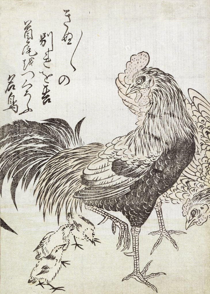 Detail of Hen, Cock and Chickens by Japanese School