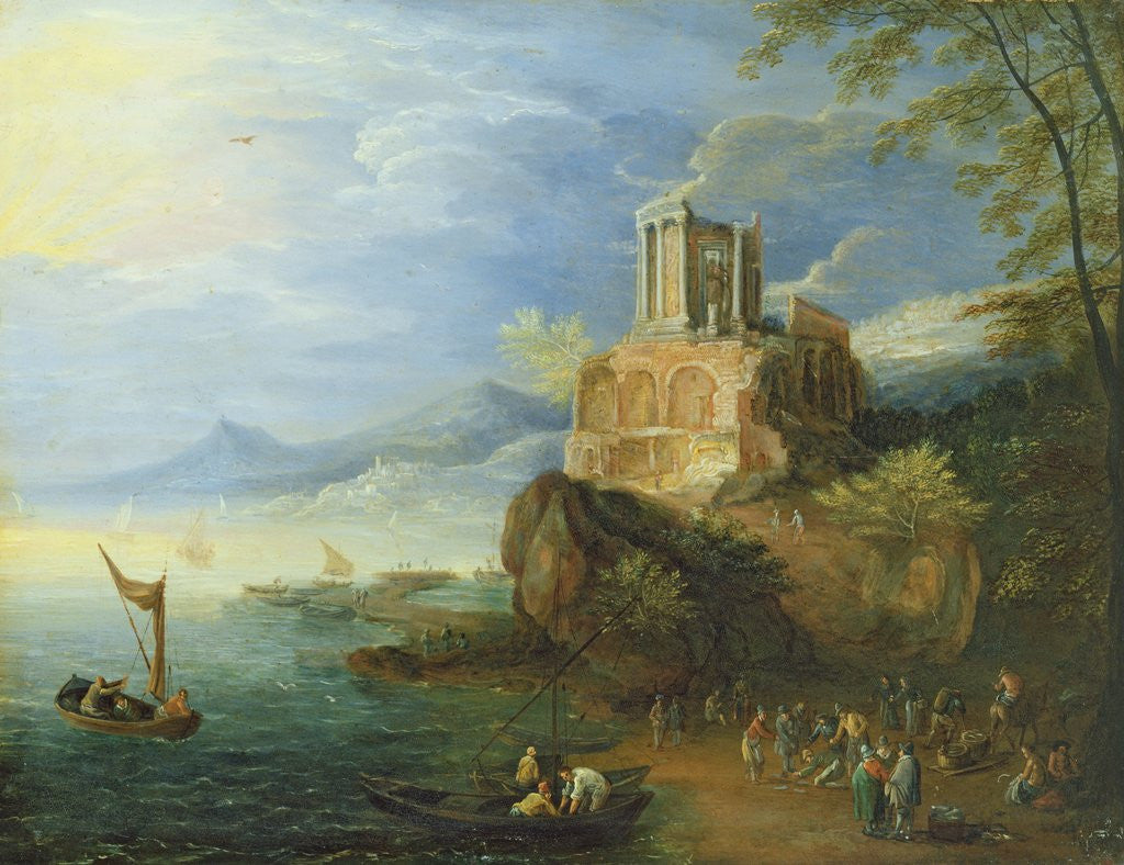 Detail of Sea Coast with the Temple of Vesta by Paul Brill or Bril