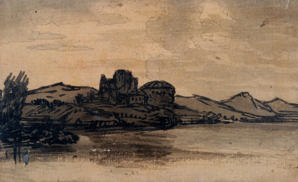 Detail of Italian Landscape with Domed Building by Alexander Cozens