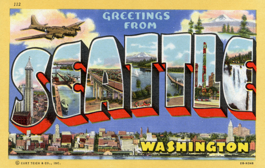 Detail of Greetings from Seattle, Washington Postcard by Corbis