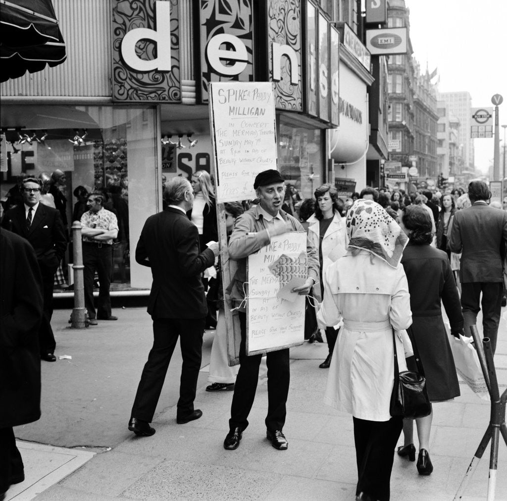 Detail of Spike Milligan & wife Paddy use a Sandwich board by Anonymous