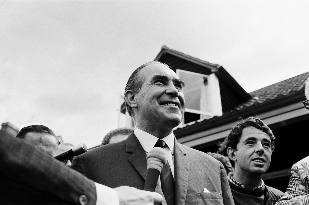 Detail of Alf Ramsey answers reporters' questions at the team base the day before the World Cup Final against West Germany by Anonymous