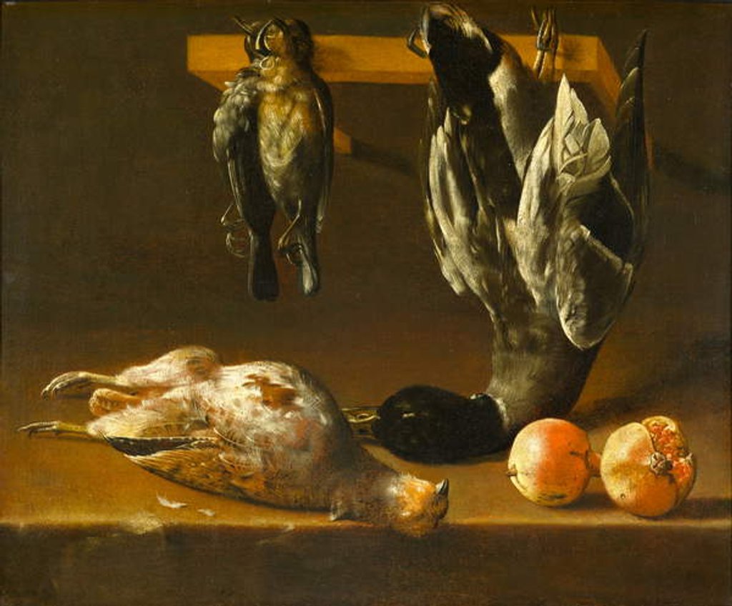 Detail of Still Life with Fowl and Pomegranates, c.1620-1640 by Alejandro de (attr.to) Loarte