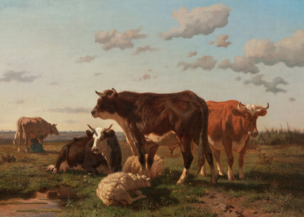 Detail of Cattle and Sheep in a Landscape 1850 by F. Jurnet