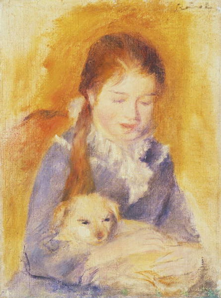 Detail of Young Girl with a Dog, c.1875 by Pierre Auguste Renoir