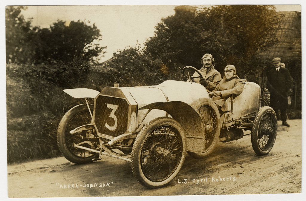 Detail of E.J. Cyril-Roberts in an Arrol-Johnson, 1908 Tourist Trophy motorcar race by Anonymous