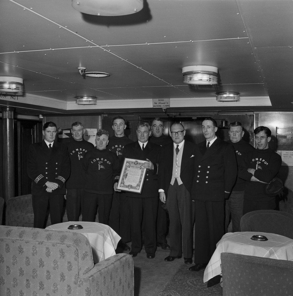 Detail of Presentation to Isle of Man Steam Packet Company crew on the 'Manxman' by Manx Press Pictures