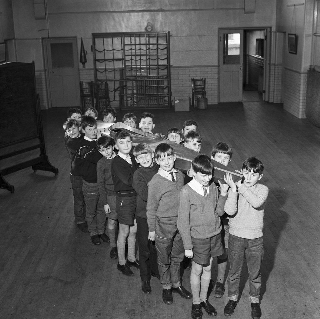 Detail of Children and canoe, Demesne Road School, Douglas by Manx Press Pictures