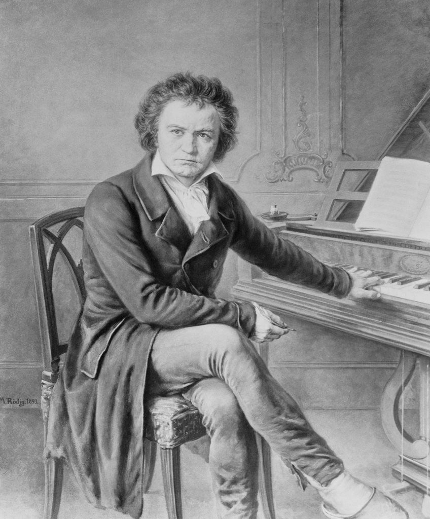 Detail of Portrait of Beethoven Posing at Piano by Corbis