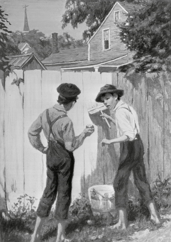 Detail of Tom Sawyer Washing the Fence Book Illustration from Mark Twain's The Adventures of Tom Sawyer by Corbis