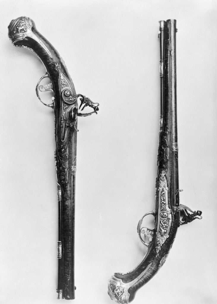 Detail of Seventeenth Century Flintlock Pistols by Corbis