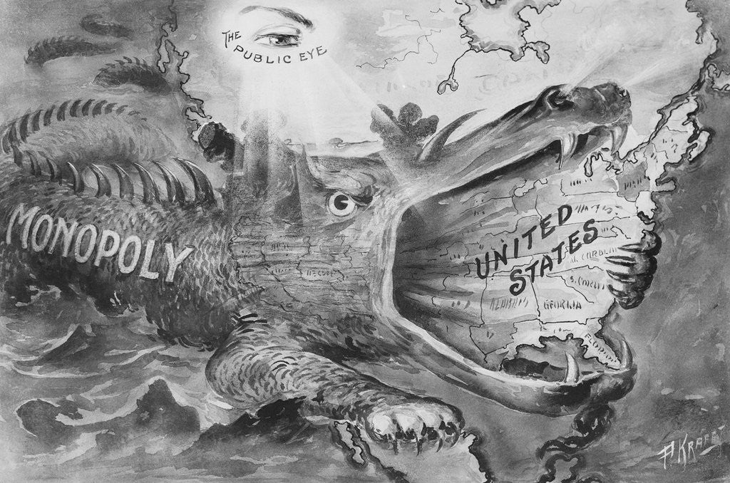 Detail of Political Cartoon of Monopoly Devouring United States by Corbis