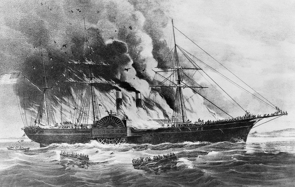 Detail of Illustration of Steam Ship Burning by Corbis