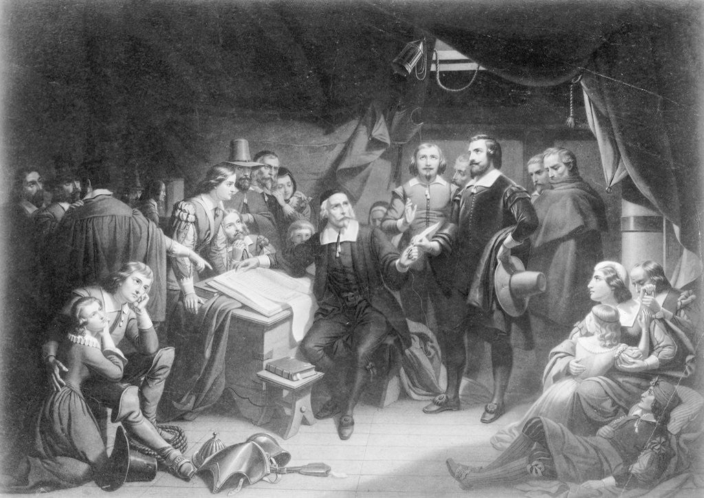 Detail of Print of Pilgrim Fathers Signing Mayflower Compact by Corbis