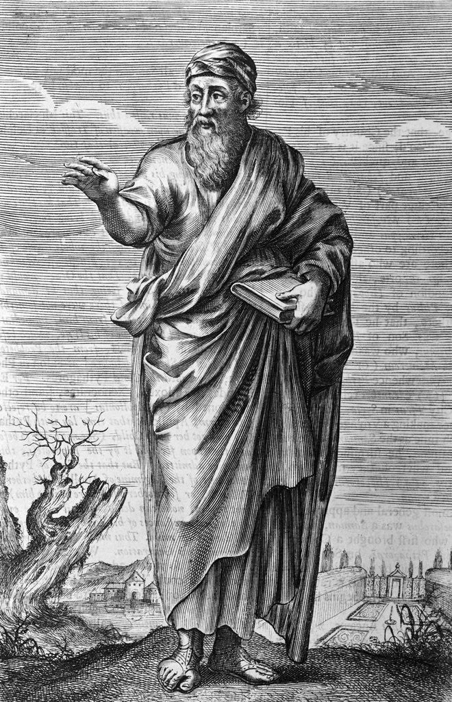 Detail of Illustration of Pythagoras Holding Book by Corbis