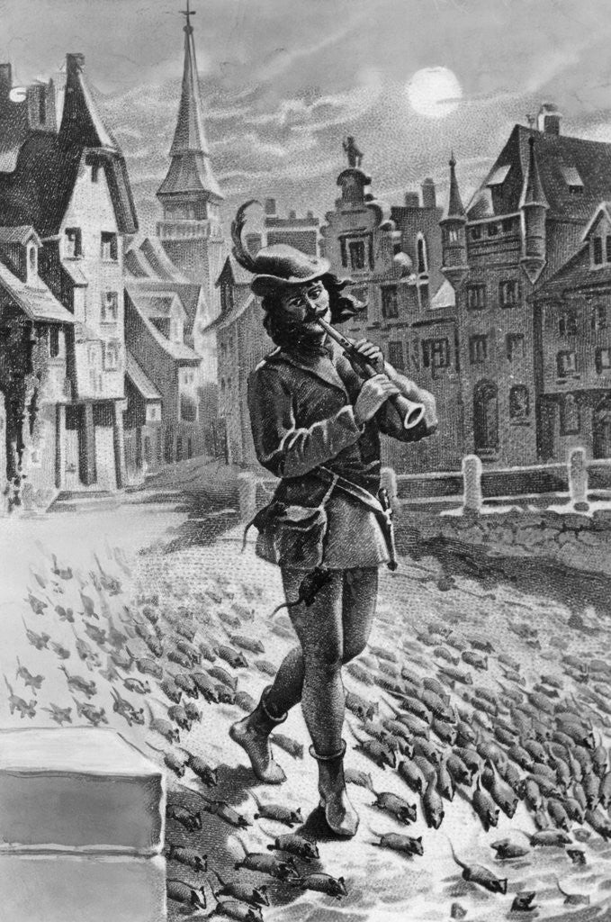 Detail of Illustration of the Pied Piper Leading Rats by Corbis