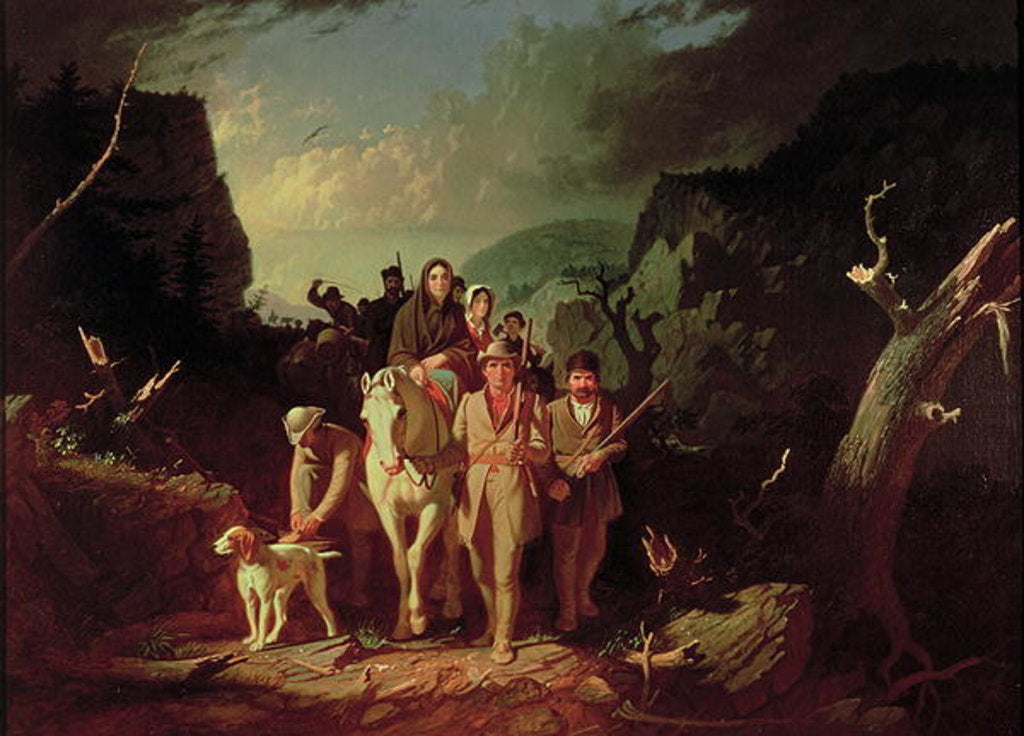 Detail of Daniel Boone escorting settlers through the Cumberland Gap, 1851-52 by George Caleb Bingham