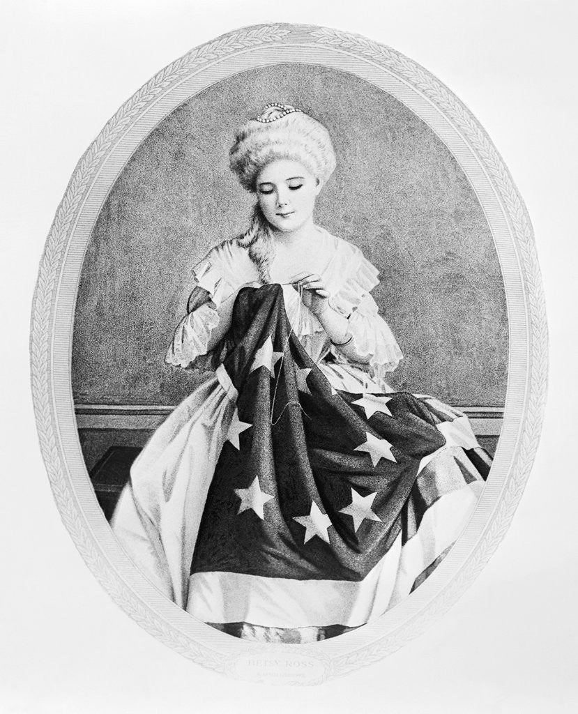 Detail of Illustration of Betsy Ross Sewing Flag by Corbis