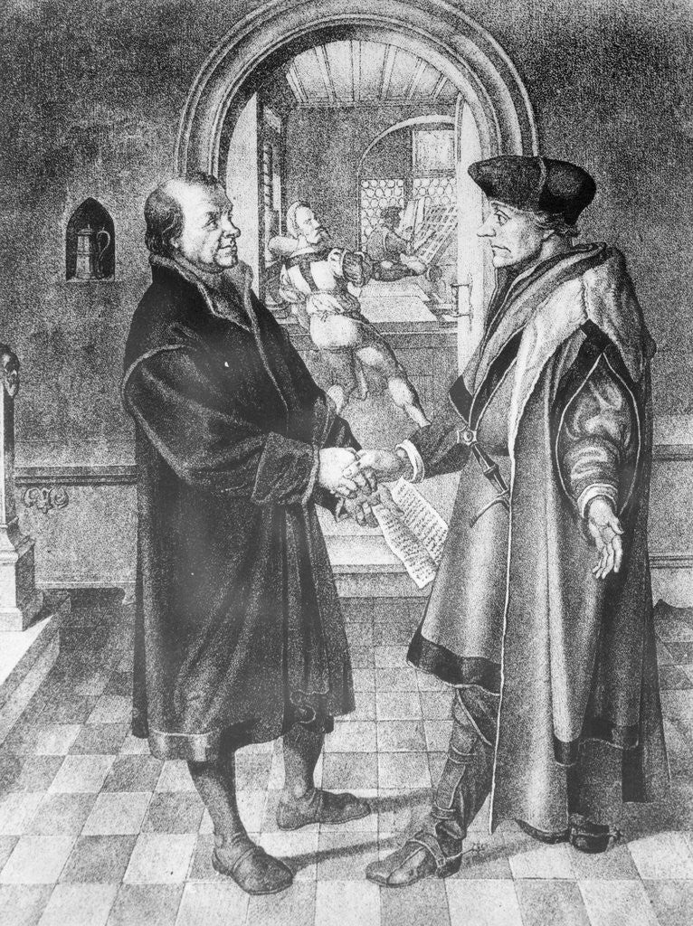 Detail of Erasmus and Johannes Froben Shaking Hands by Corbis