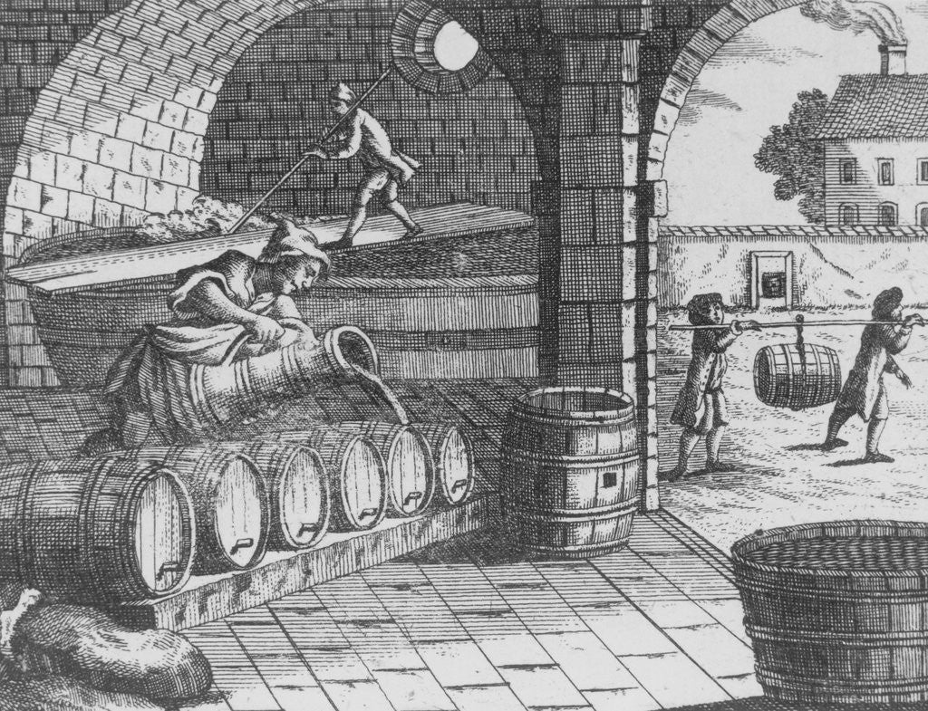 Detail of Engraving of a 17th-Century Brewery by Corbis