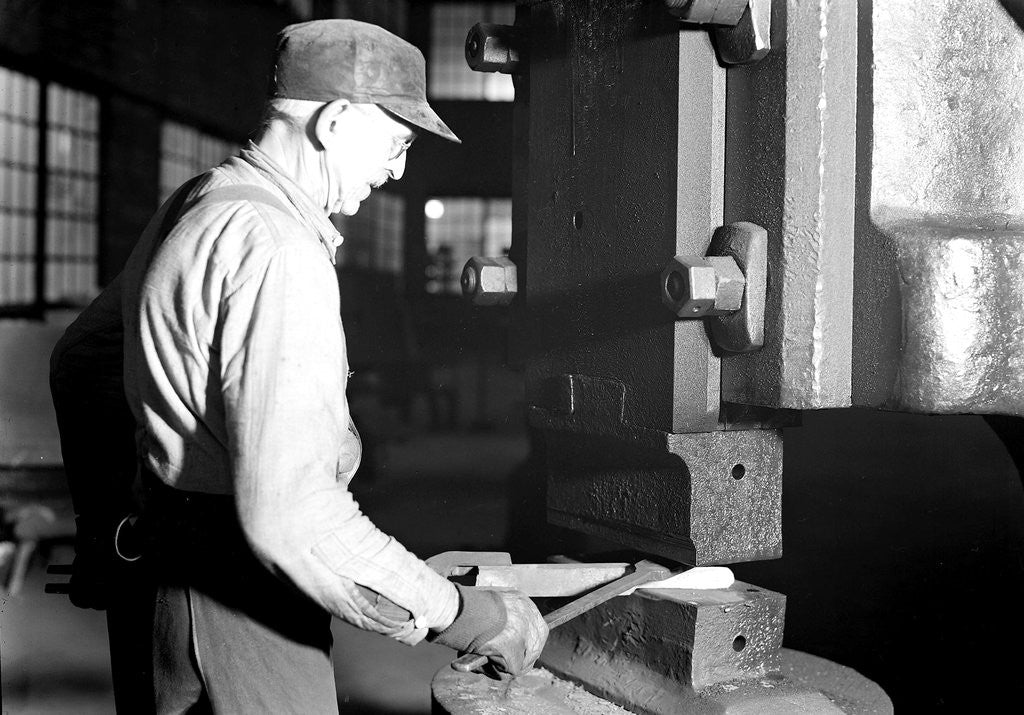 Detail of Eddystone, Pennsylvania - Railroad parts. Blacksmith forging and hammering tools, March 1937 by Lewis Hine