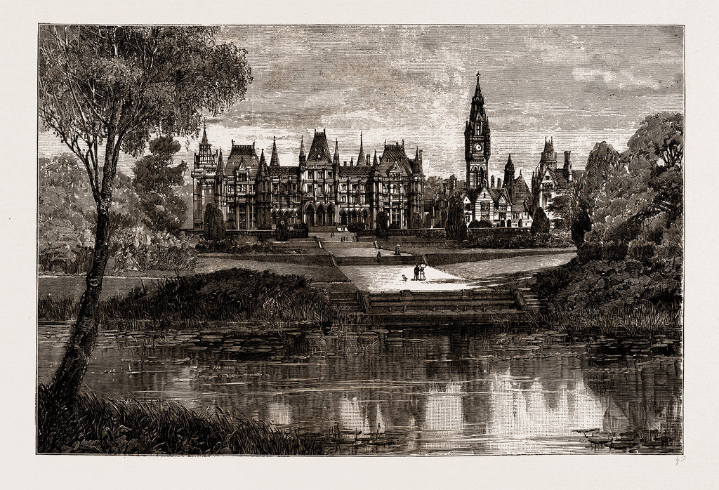 Detail of Eaton Hall: View Of The Hall And Lake, UK, 1886 by Anonymous