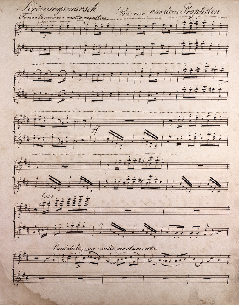 Detail of Kronungsmarsch aus dem Propheten, handwritten sheet music by Anonymous