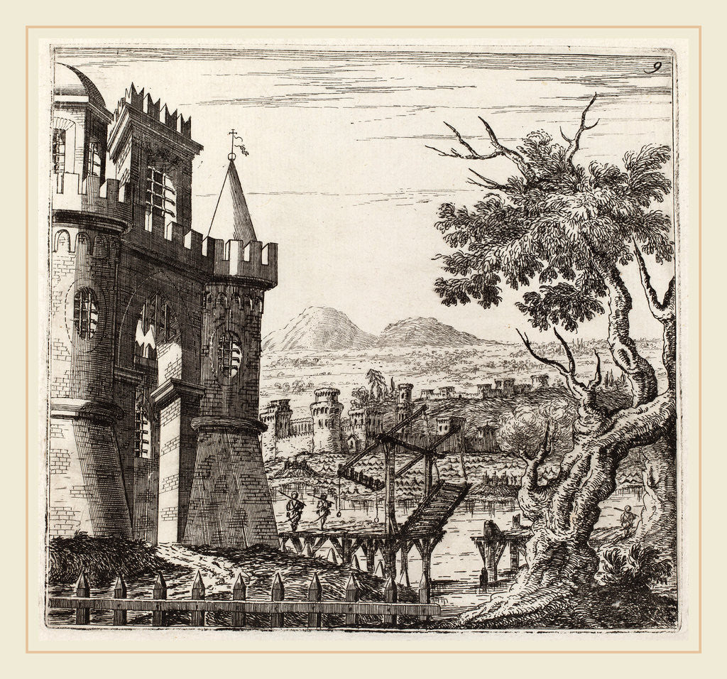 Detail of Landscape with a Castle and a Drawbridge, before 1753 by Giuseppe Antonio Landi