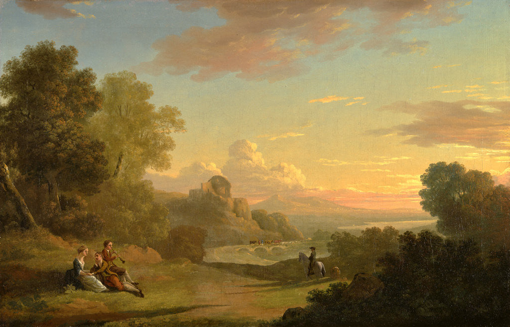 Detail of An Imaginary Landscape with a Traveller and Figures Overlooking the Bay of Baiae by Thomas Jones