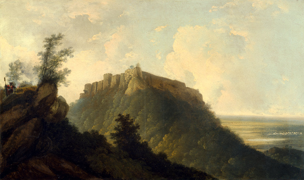 Detail of The Fort of Bidjegur An Indian Landscape with a Fort on a Hill by William Hodges