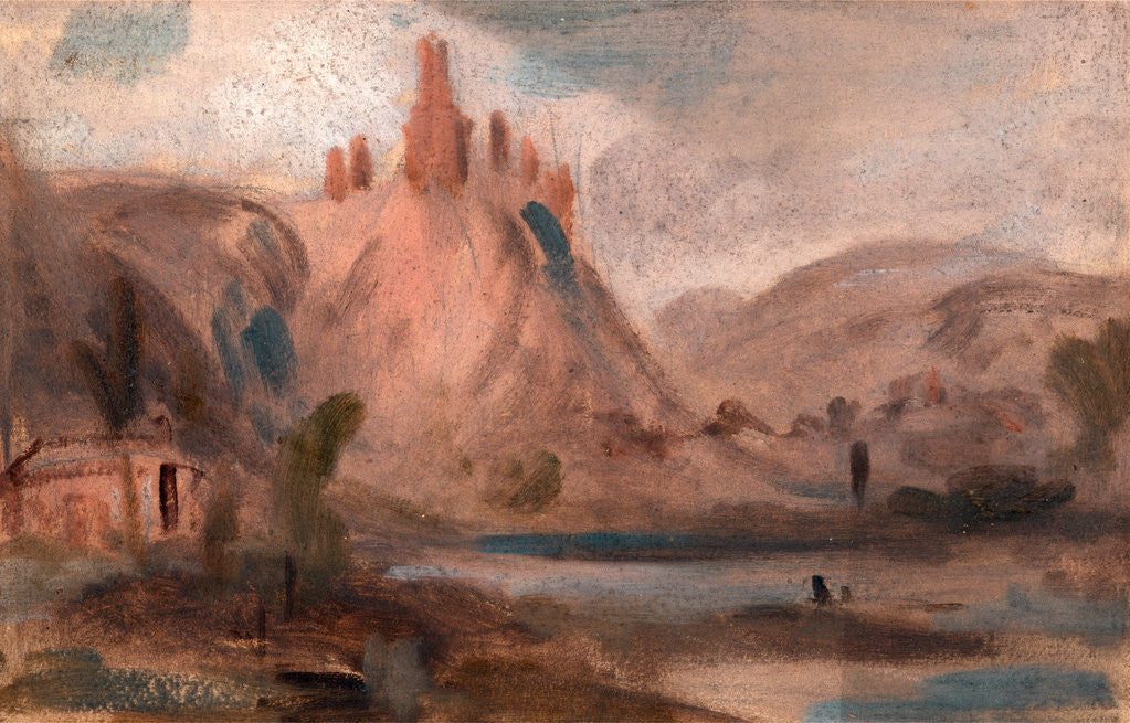 Detail of ?Petit Andeleys on the Seine Landscape with a Castle on a Hill by Anonymous