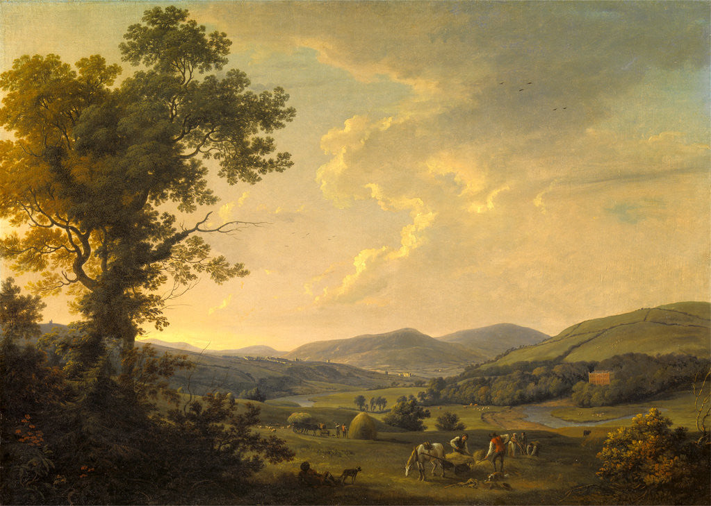 Detail of Landscape with Haymakers and a Distant View of a Georgian House Georgian House in a Landcape by William Ashford