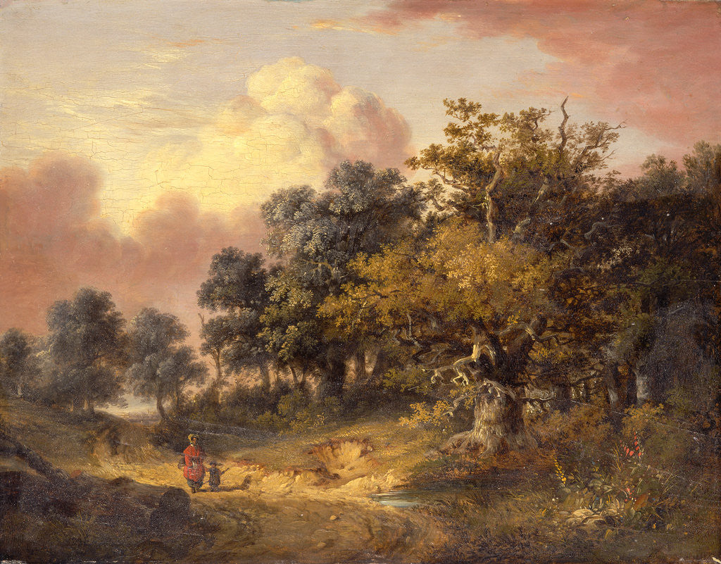 Detail of Wooded Landscape with Woman and Child Walking Down a Road by Robert Ladbrooke