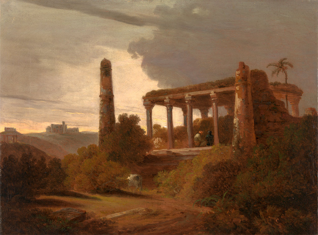 Detail of Indian Landscape with Temple Ruins by Thomas Daniell